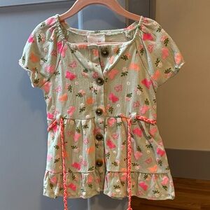 Little Lass Floral Top with Pink and Green